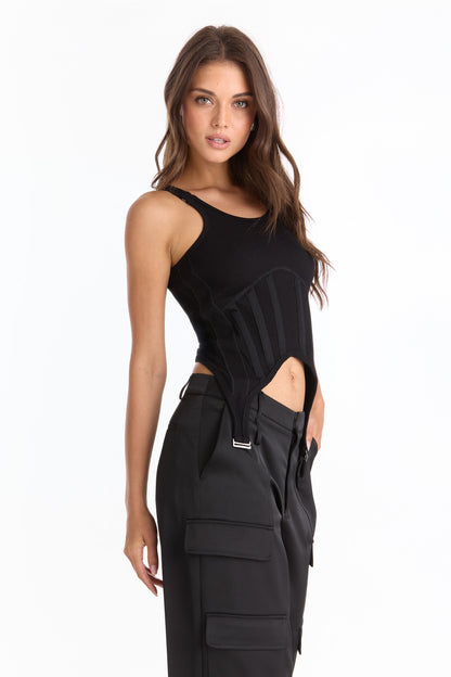 Kiara Garter Tank - Black