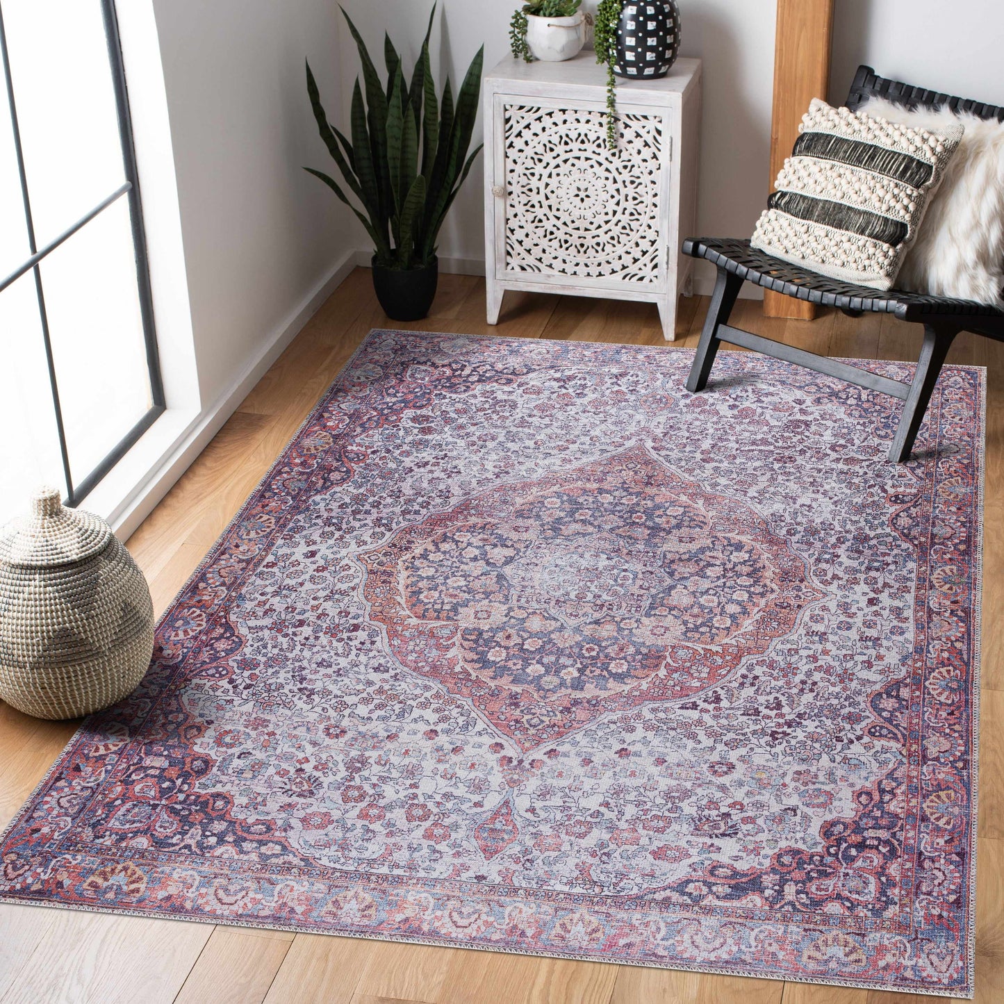 Red Cael Tumble Dry Washable Rug - Clearance