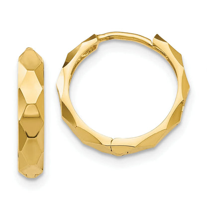 14K Gold Diamond-Cut Small Hinged Hoop Earrings