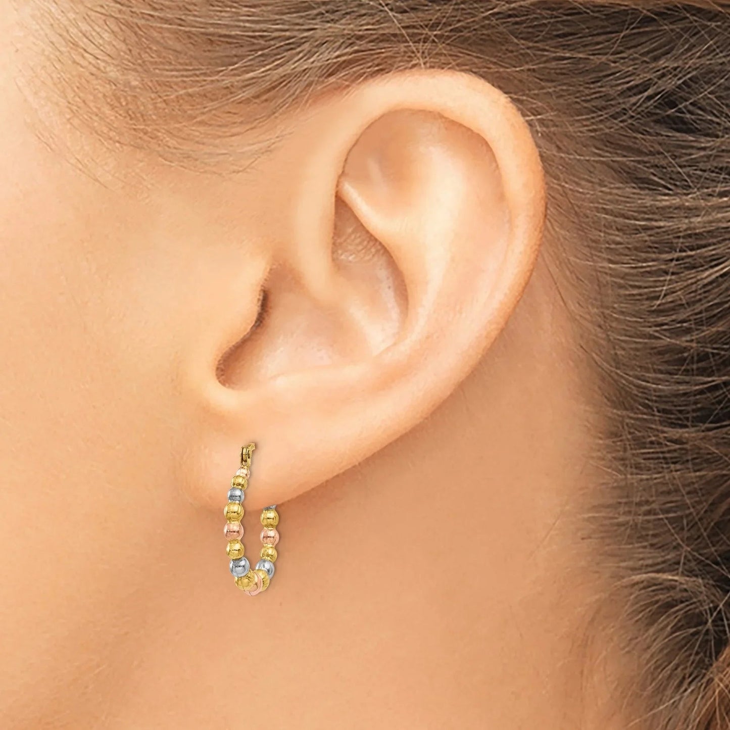 14K Gold Shrimp Beaded Hoop Earrings