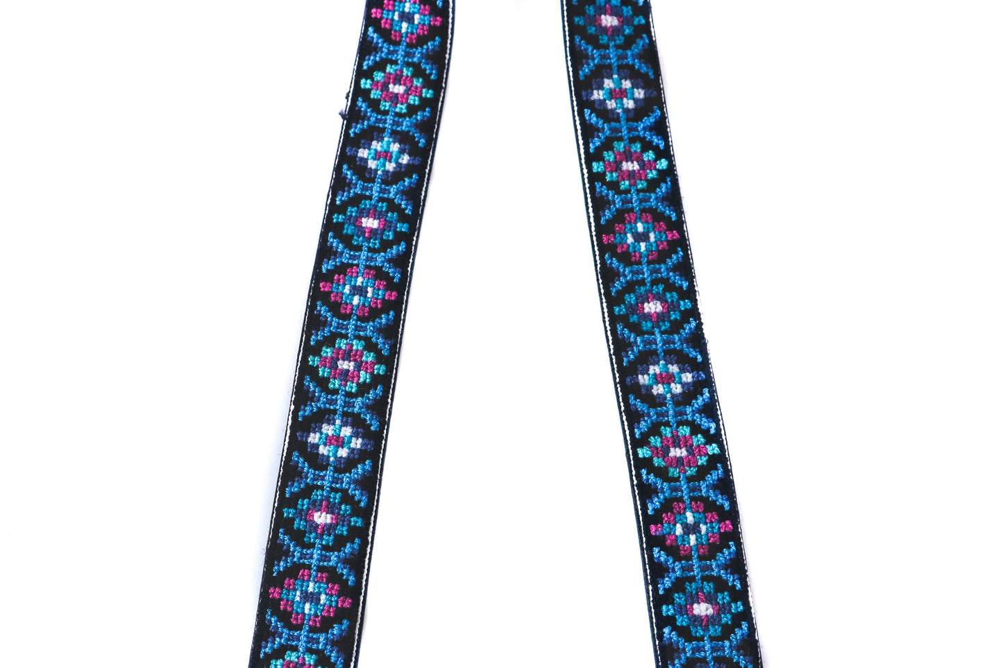 Mai Woven Bag Strap - Blue & Pink with Leather