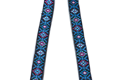 Mai Woven Bag Strap - Blue & Pink with Leather