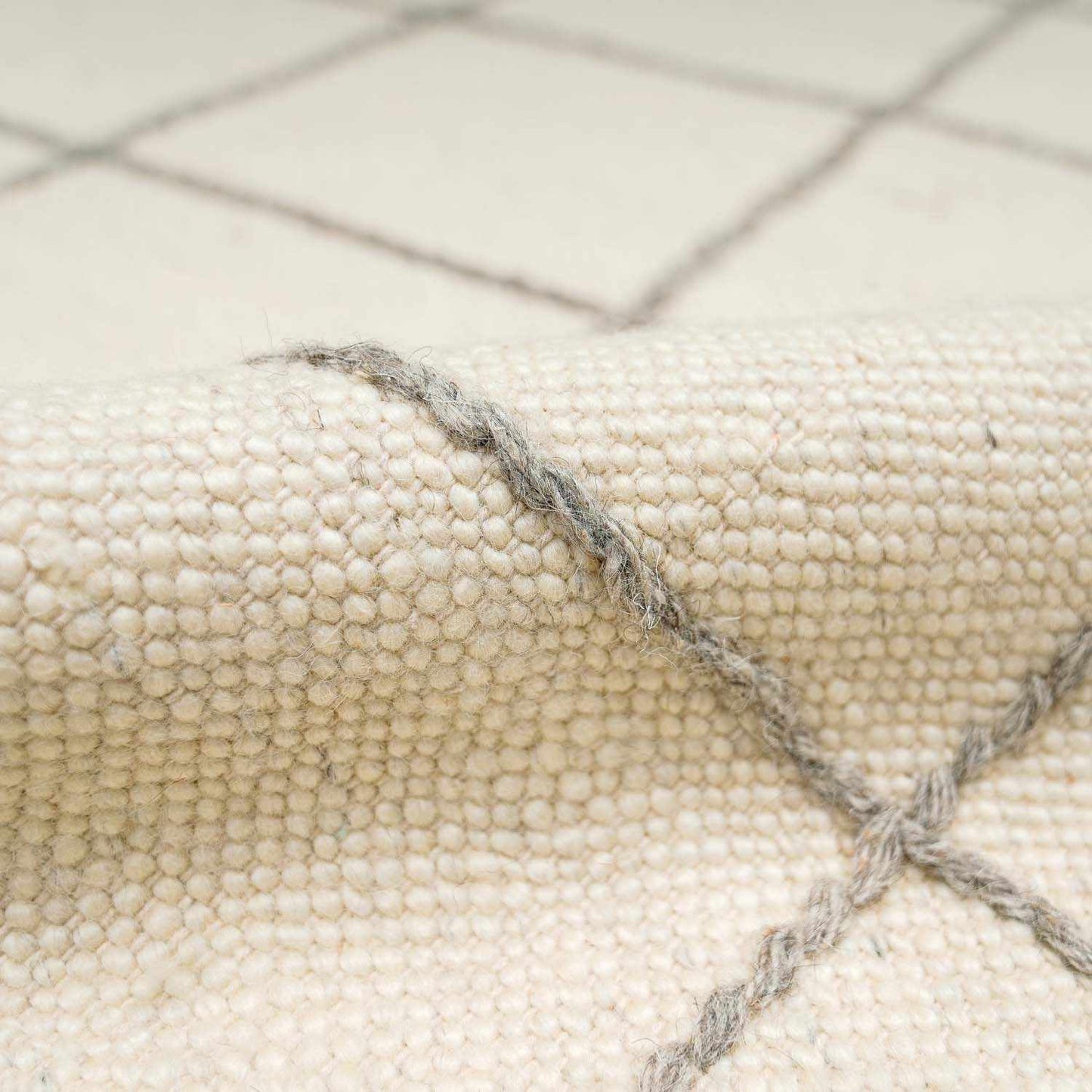 Tieve Black & White Grid Wool Rug