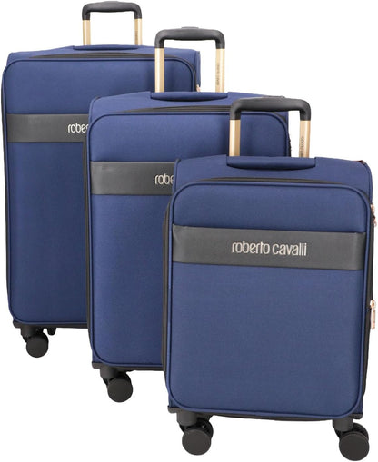 ROBERTO CAVALLI 3-Piece Softside Spinner Luggage Set – Luxury Carry-On & Checked Suitcases