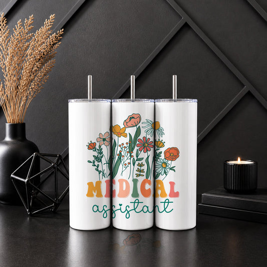 Medical Assistant Floral Wildflower 20oz Skinny Tumbler – Healthcare Drinkware