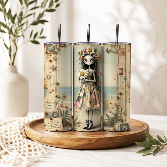 Whimsical Gothic Doll Daisy 20oz Skinny Tumbler – Vintage Junk Journal Drinkware