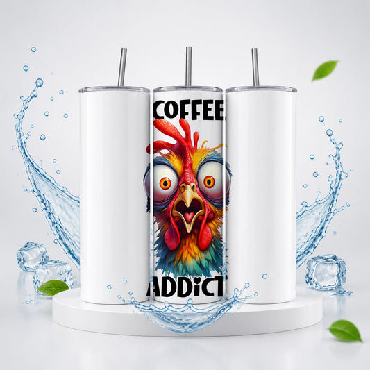 Coffee Addict 20oz Skinny Tumbler – Crazy Rooster Funny Drinkware