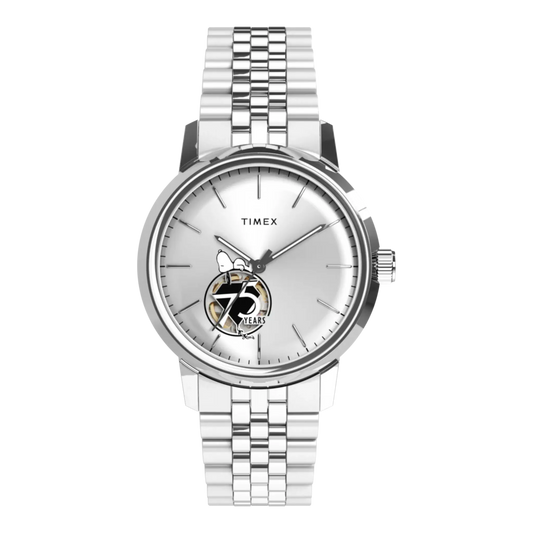 TIMEX X PEANUTS MARLIN AUTOMATIC 75TH ANNIVERSARY 40MM STAINLESS STEEL BRACELET WATCH
