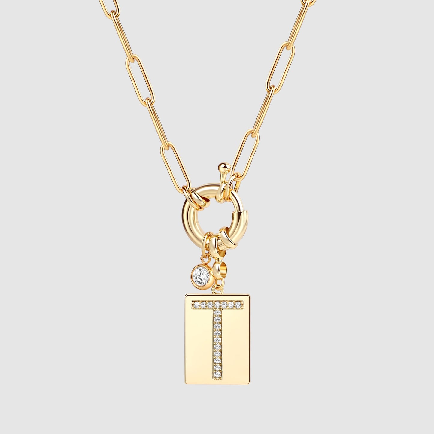 Mint & Lily Pave Initial Pendant Necklace with Paperclip Chain