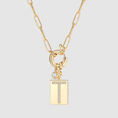 Mint & Lily Pave Initial Pendant Necklace with Paperclip Chain