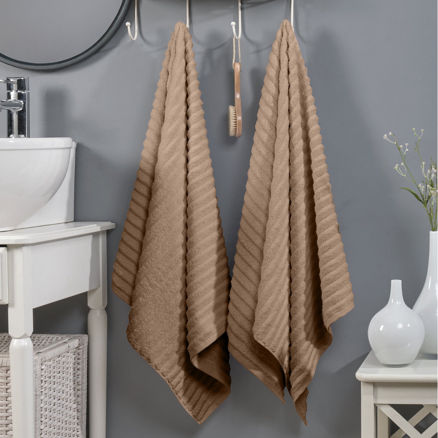 Elegant Comfort 2-Pack Premium Turkish Cotton Corduroy Stripe Bath Towel Set, 27 x 54 inch