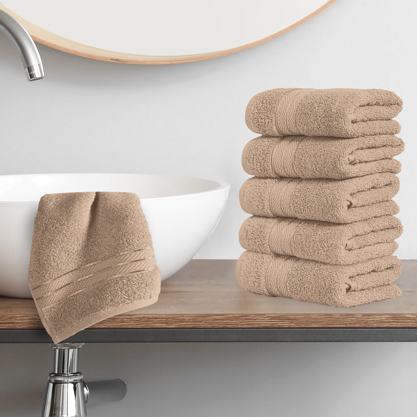 Elegant Comfort 6-Pack Premium Turkish Cotton Three Line Popcorn Washcloths Set, 13 x 13 inch