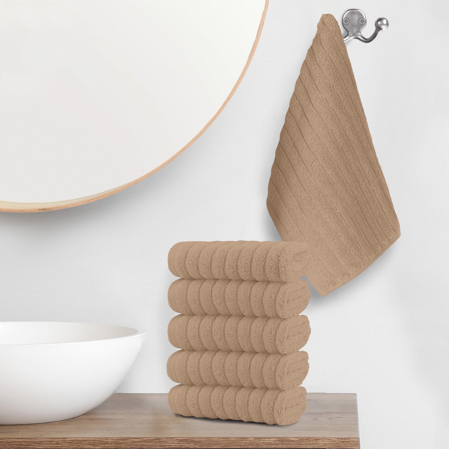 Elegant Comfort 6-Pack Premium Turkish Cotton Corduroy Stripe Washcloths Set, 13 x 13 inch