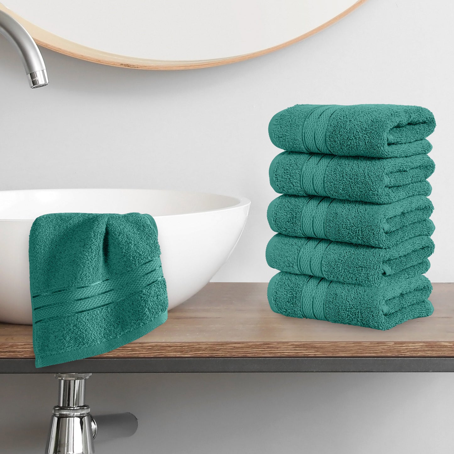 Elegant Comfort 6-Pack Premium Turkish Cotton Three Line Popcorn Washcloths Set, 13 x 13 inch