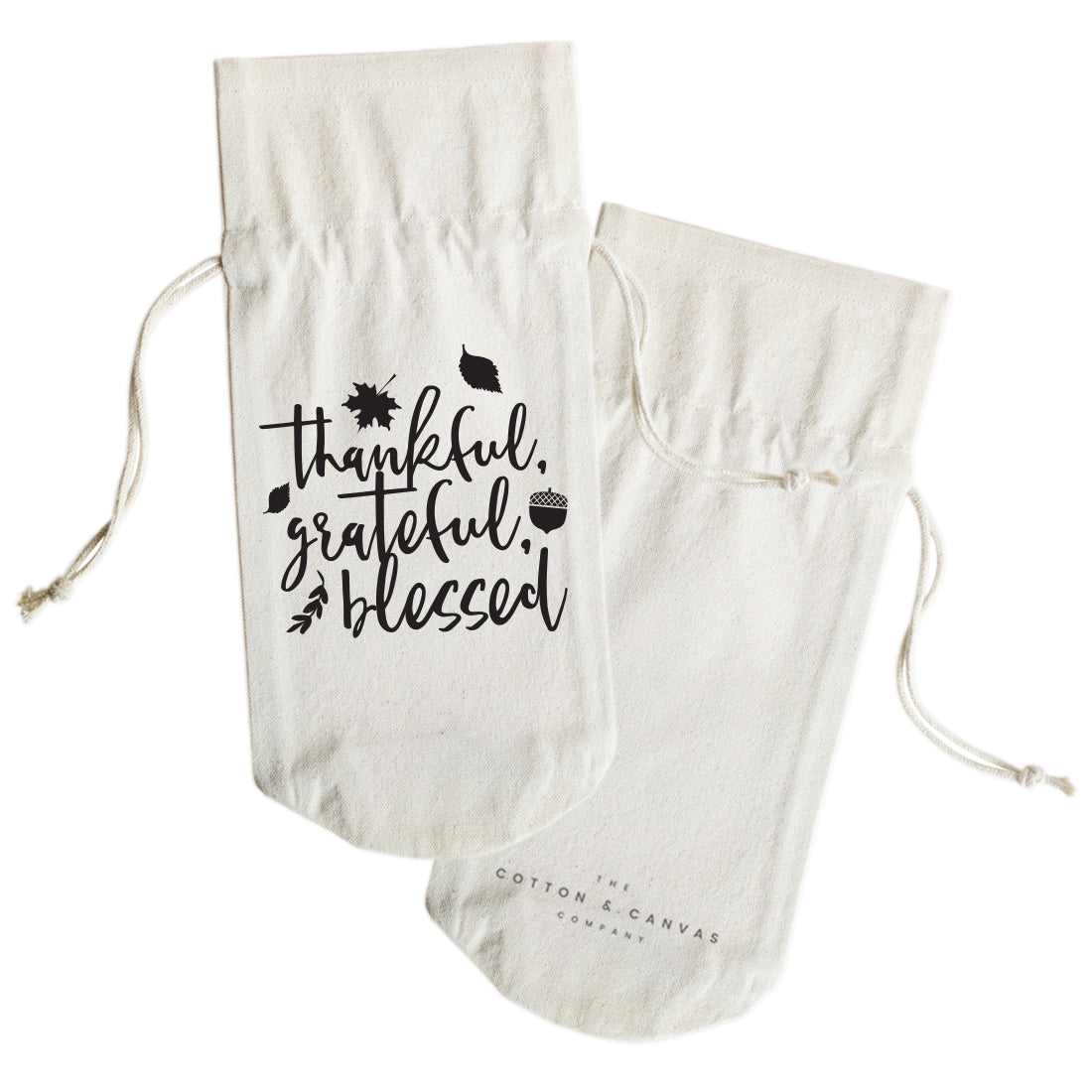 The Cotton and Canvas Co. Thankful Grateful Blessed Cotton Canvas Wine Bag