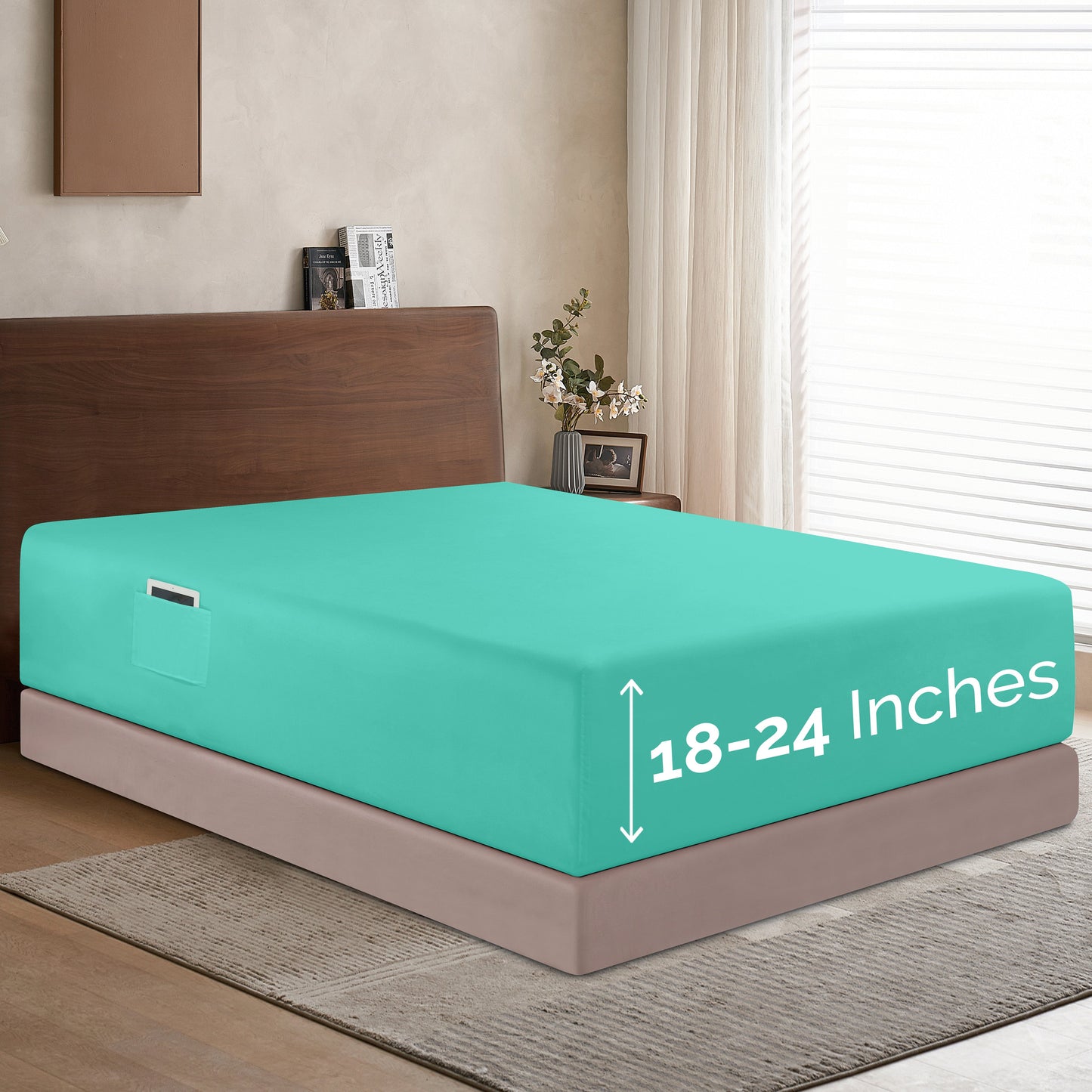 Mocassi Extra Deep Pocket 18"-24" Single Fitted Sheet for High Mattress, Bright Shades