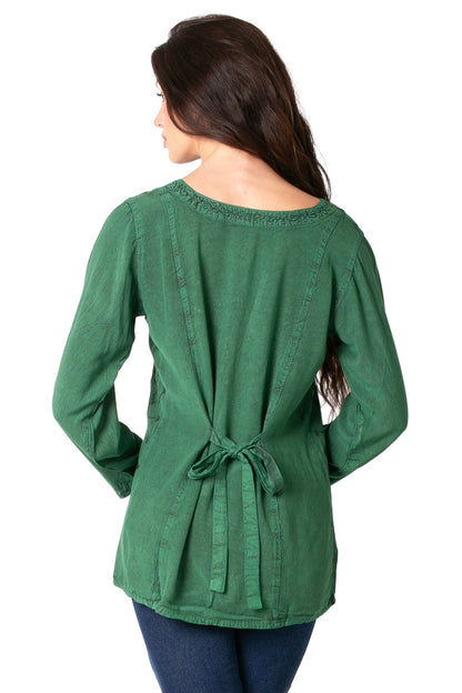 Sakkas Fedella Deep Scoop Neck Long Sleeve Blouse Top With Adjustable Back Straps