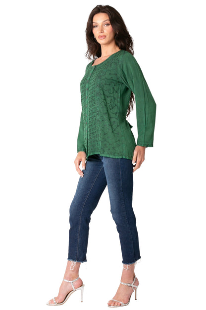 Sakkas Fedella Deep Scoop Neck Long Sleeve Blouse Top With Adjustable Back Straps