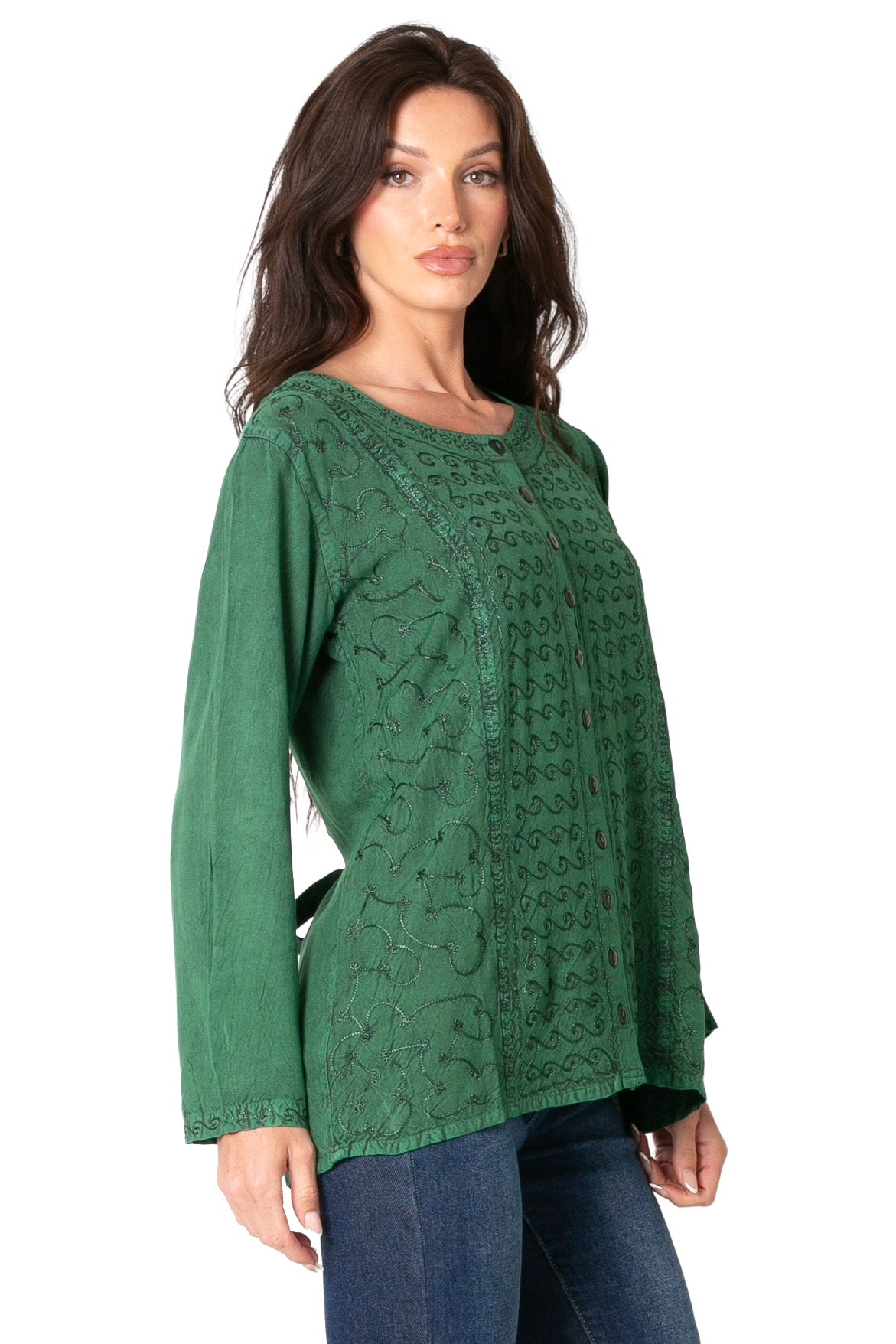 Sakkas Fedella Deep Scoop Neck Long Sleeve Blouse Top With Adjustable Back Straps
