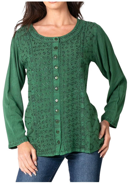 Sakkas Fedella Deep Scoop Neck Long Sleeve Blouse Top With Adjustable Back Straps
