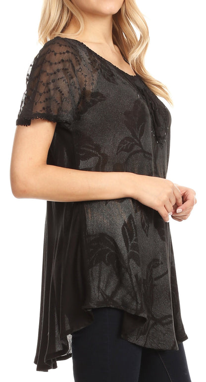 Sakkas Parisa Casual Summer Short Sleeve Top Blouse with Corset and Embroidery - Buy One Get One