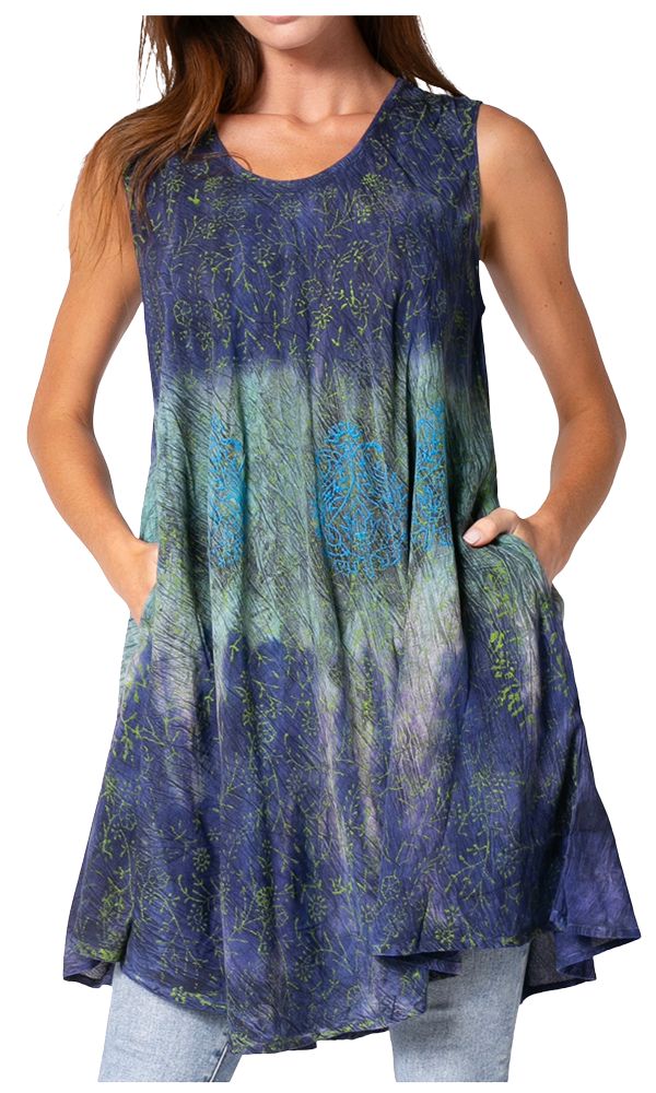 Sakkas Isabela Womens Everyday Summer Sleeveless Tank Top Tie-dye & Block Print