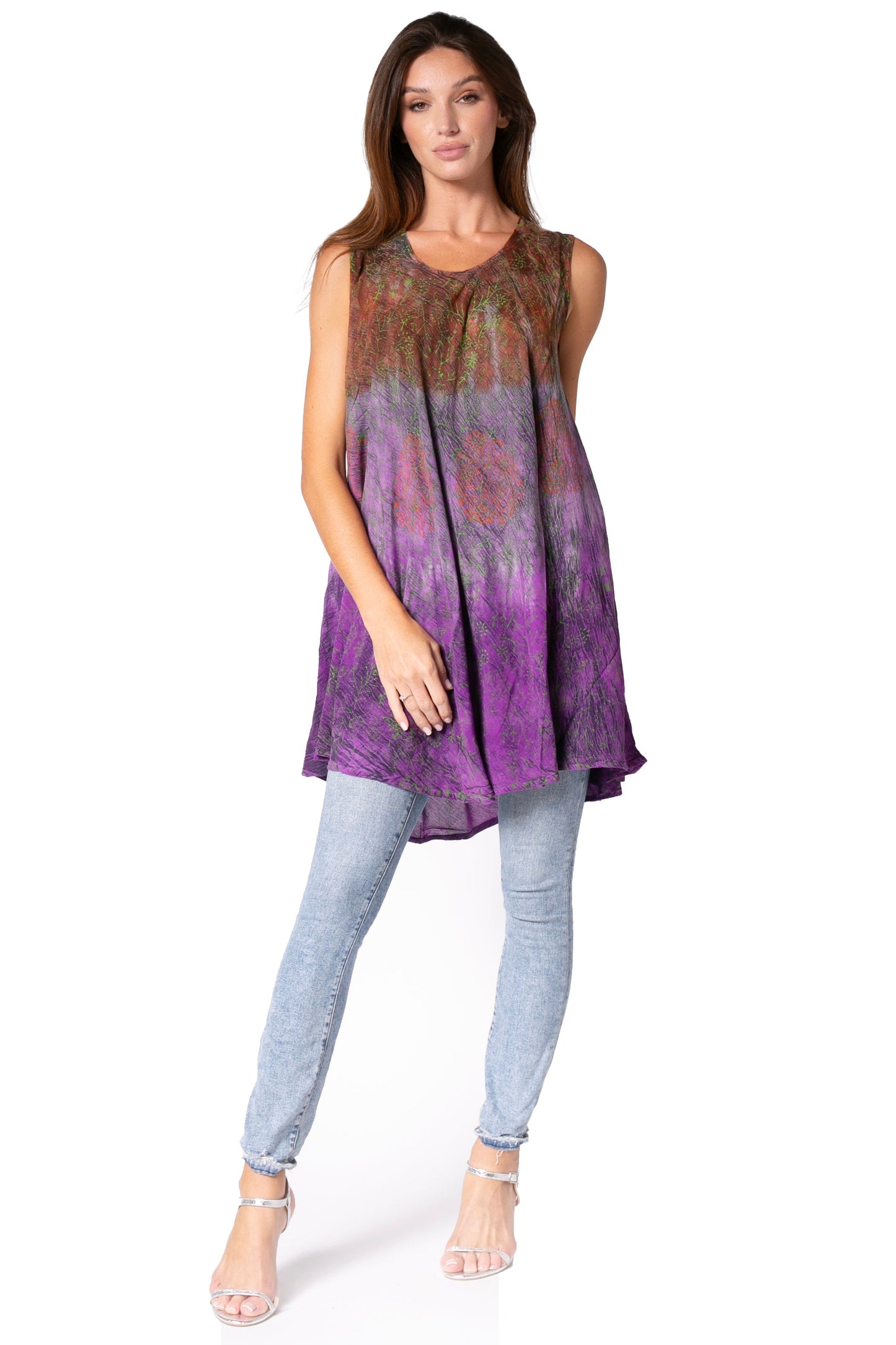 Sakkas Isabela Womens Everyday Summer Sleeveless Tank Top Tie-dye & Block Print