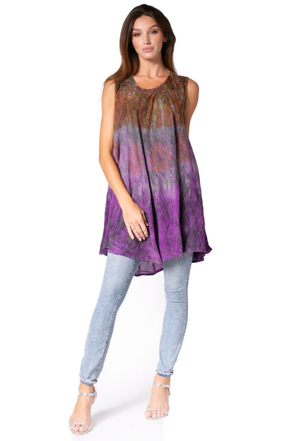 Sakkas Isabela Womens Everyday Summer Sleeveless Tank Top Tie-dye & Block Print