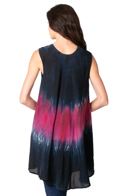 Sakkas Isabela Womens Everyday Summer Sleeveless Tank Top Tie-dye & Block Print