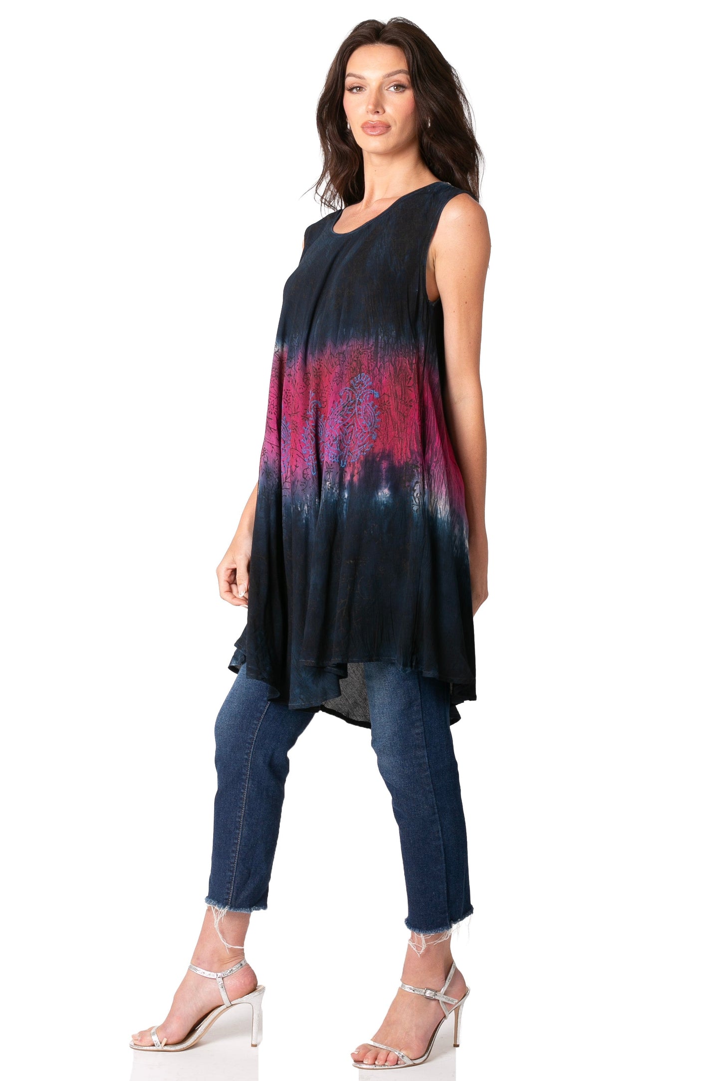 Sakkas Isabela Womens Everyday Summer Sleeveless Tank Top Tie-dye & Block Print