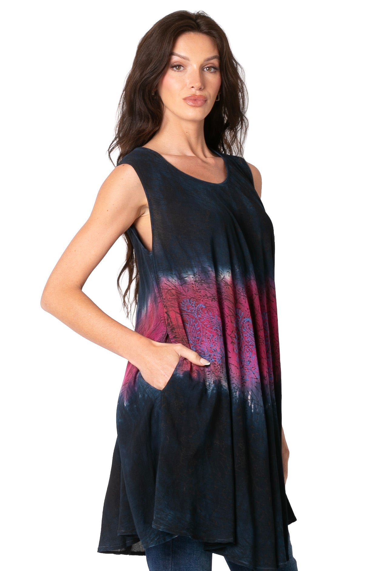 Sakkas Isabela Womens Everyday Summer Sleeveless Tank Top Tie-dye & Block Print