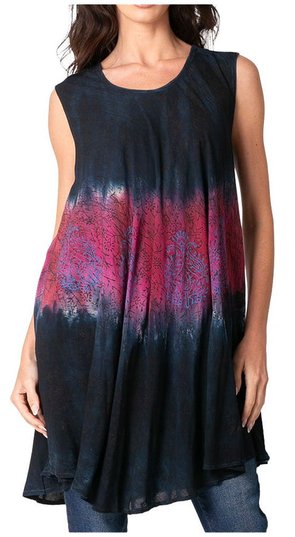 Sakkas Isabela Womens Everyday Summer Sleeveless Tank Top Tie-dye & Block Print
