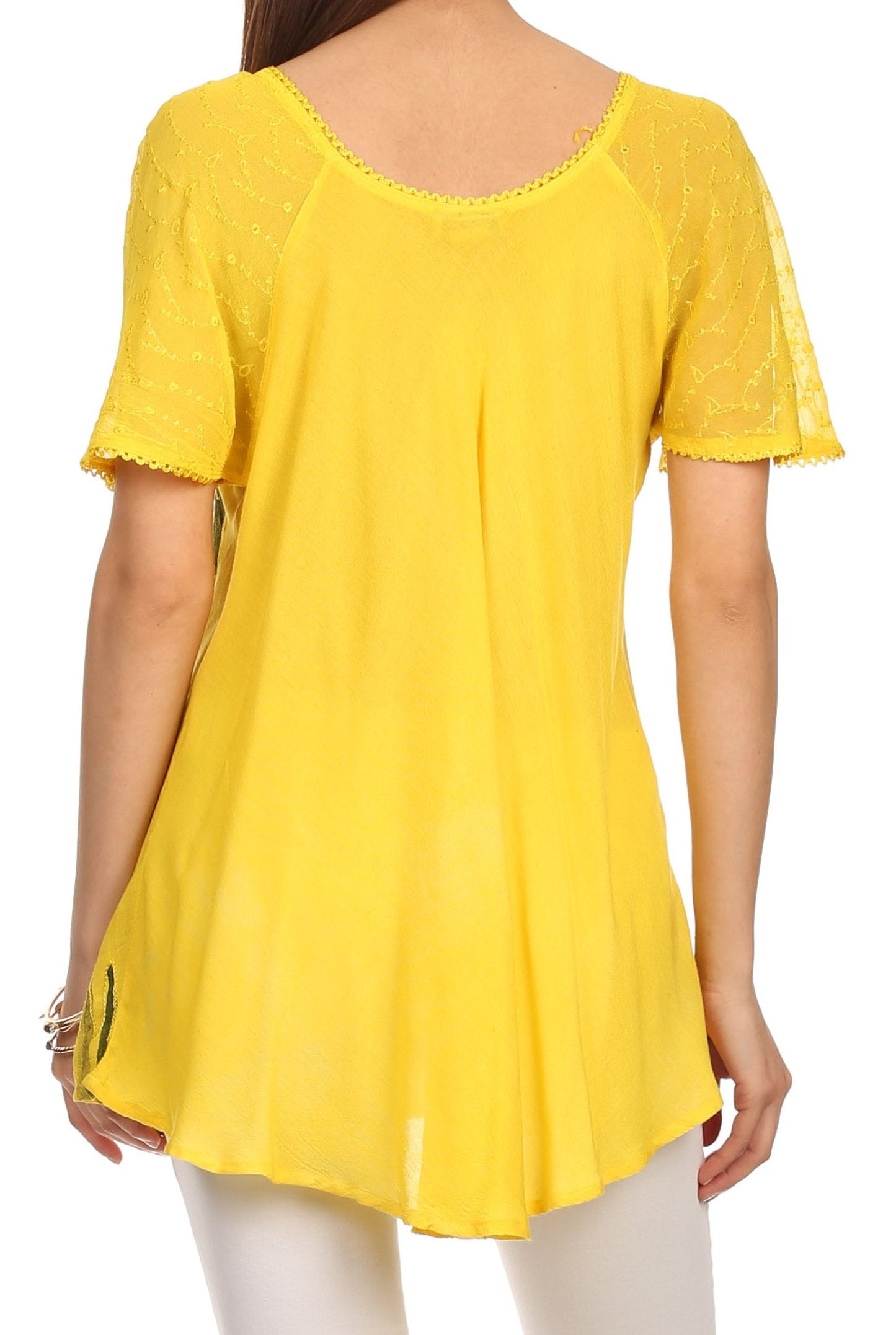 Sakkas Albina Island Relaxed Fit Embroidery Cap Sleeves Blouse / Top