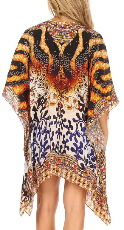 Stylish Rhinestone Lace-Up V-Neck Women's Caftan Poncho Cover-Up by Sakkas Aymee