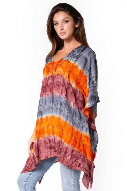 Sakkas Adalwin Desert Sun Lightweight Circle Ponch Tunic Top Blouse W / Embroidery