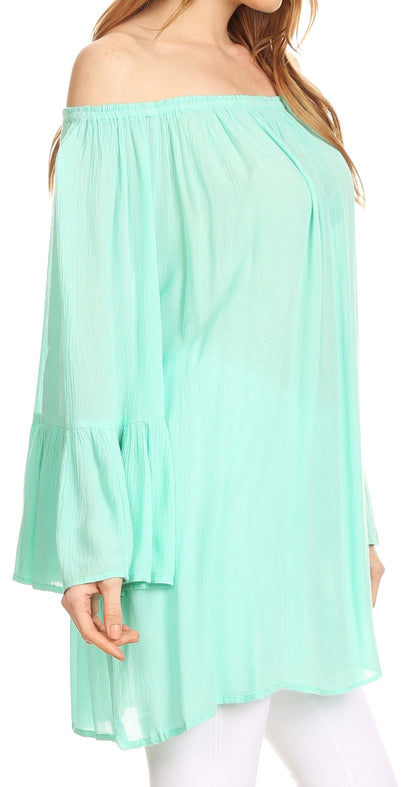 Sakkas Anna Casual Flowy Wide Neck 3/4 Sleeve Light Summer Boho Blouse Top