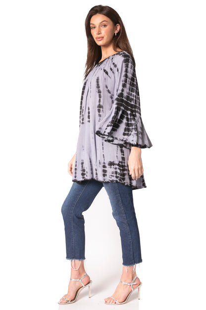 Sakkas Anna Casual Flowy Wide Neck 3/4 Sleeve Light Summer Boho Blouse Top