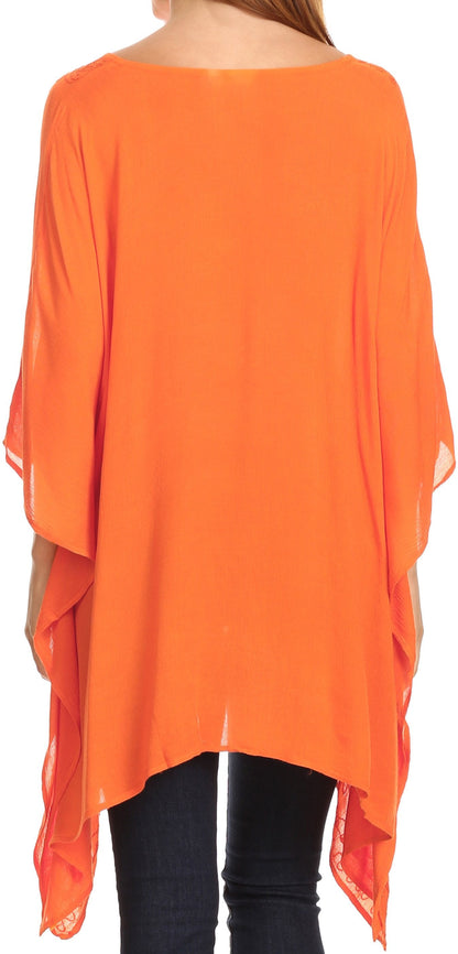 Sakkas Wren Lightweight Circle Poncho Top Blouse With Detailed Embroidery