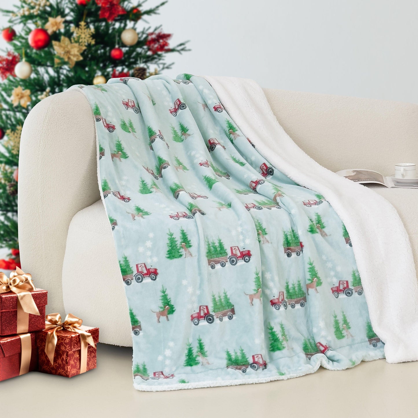 Elegant Comfort Christmas Sherpa Throw with Flannel Fleece - 50 x 60 inches