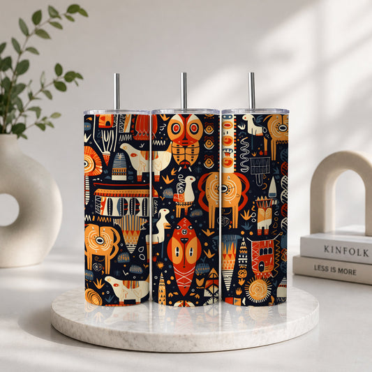 Tribal Aztec Animal Pattern Tumbler – Boho Folk Art Style Drinkware