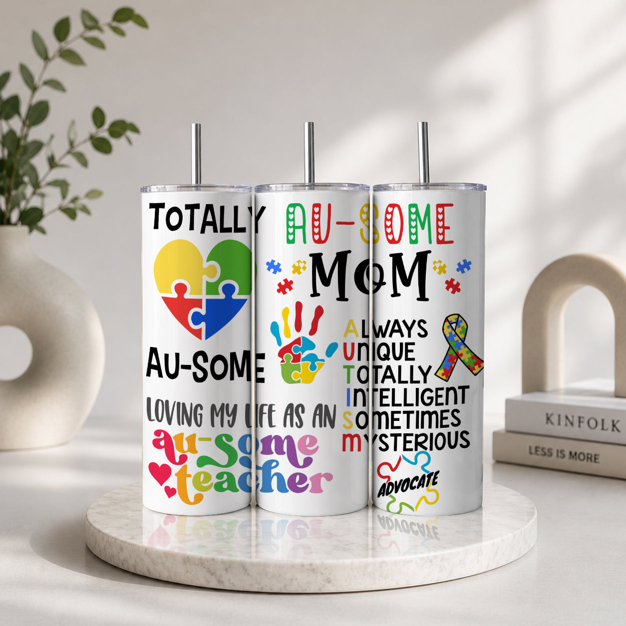 Proud Au-some Mom Tumbler – Austism Awareness Colorful Puzzle Drinkware