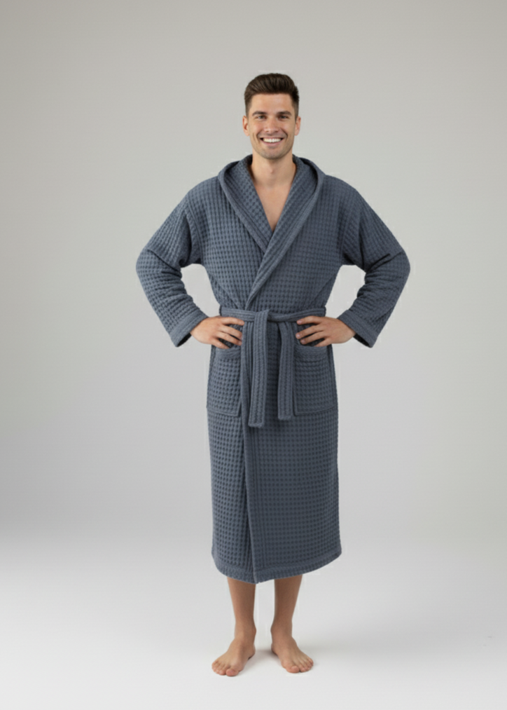 Organic Turkish Cotton Waffle Bathrobe – Lightweight Spa Robe for Men & Women Brick