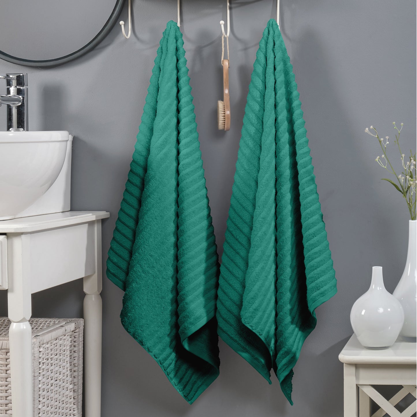 Elegant Comfort 2-Pack Premium Turkish Cotton Corduroy Stripe Bath Towel Set, 27 x 54 inch