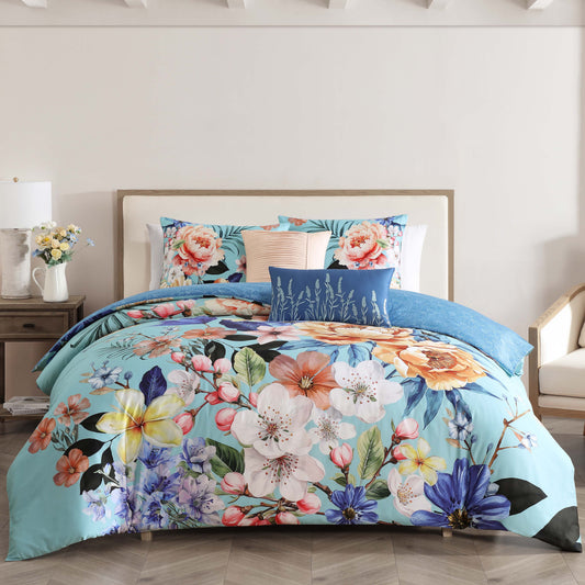 Bebejan Turquoise Reverie 5 Piece Reversible Comforter Set