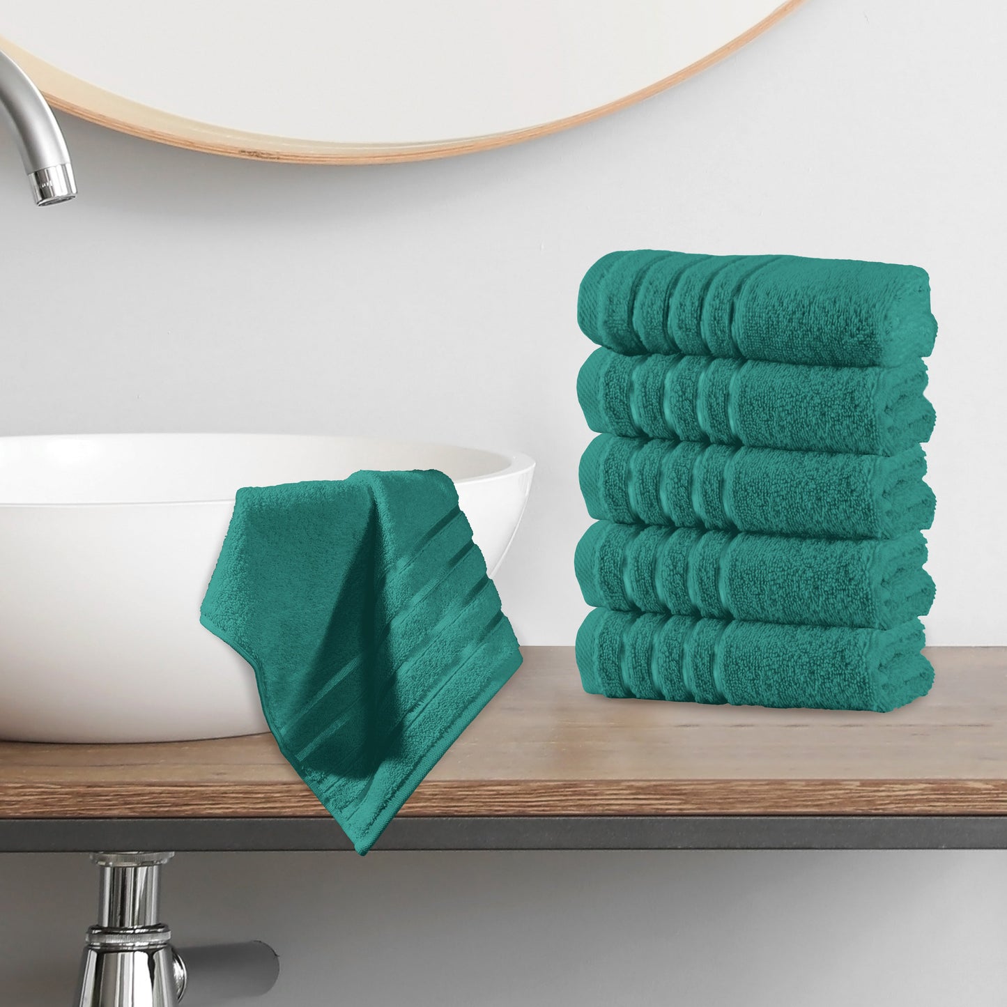 Elegant Comfort 6-Pack Premium Turkish Cotton 4 Lines Stripe Washcloths Set, 13 x 13 inch