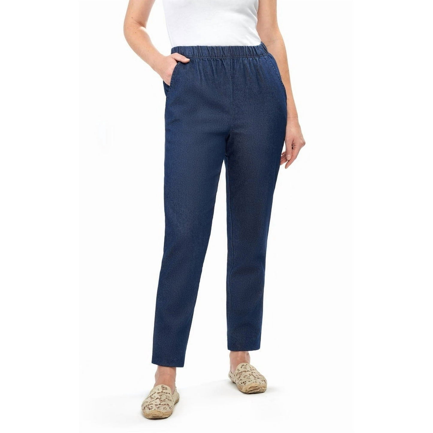 Women's Elastic Waist Pull On Jeans in Denim & Twill - Soft & Lightweight with a bit Stretch