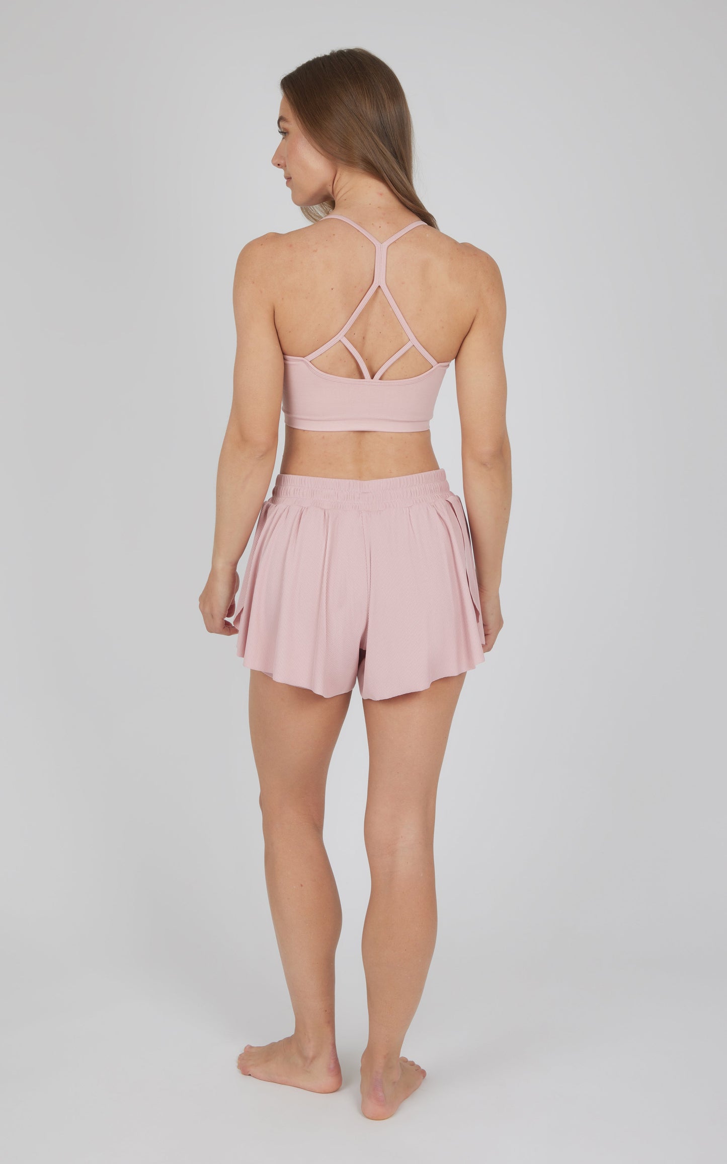 2 PC Seamless Bra and Ribbed 2 in 1 Running Short - Our Petal Tone Story