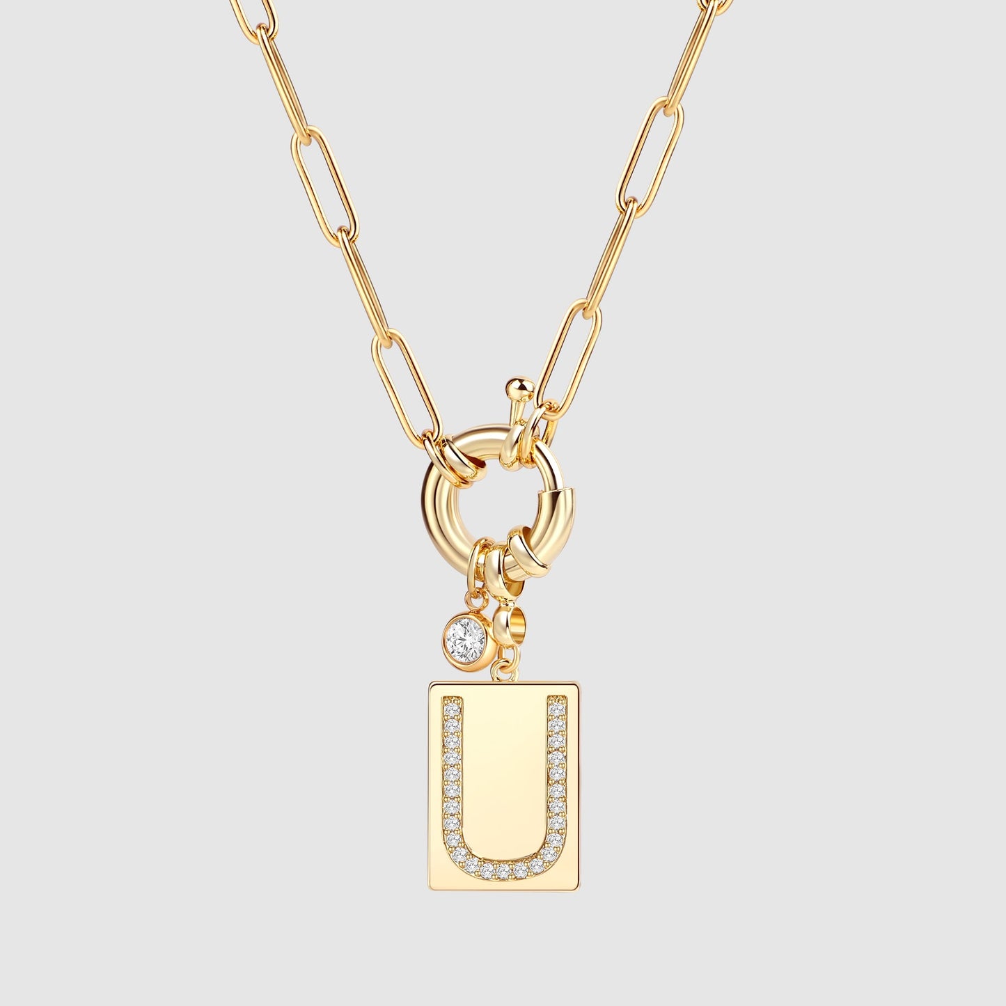 Mint & Lily Pave Initial Pendant Necklace with Paperclip Chain