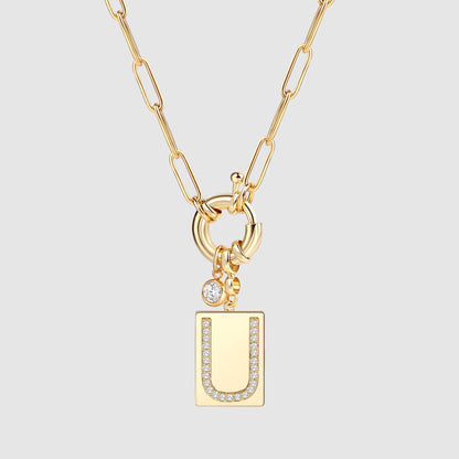 Mint & Lily Pave Initial Pendant Necklace with Paperclip Chain