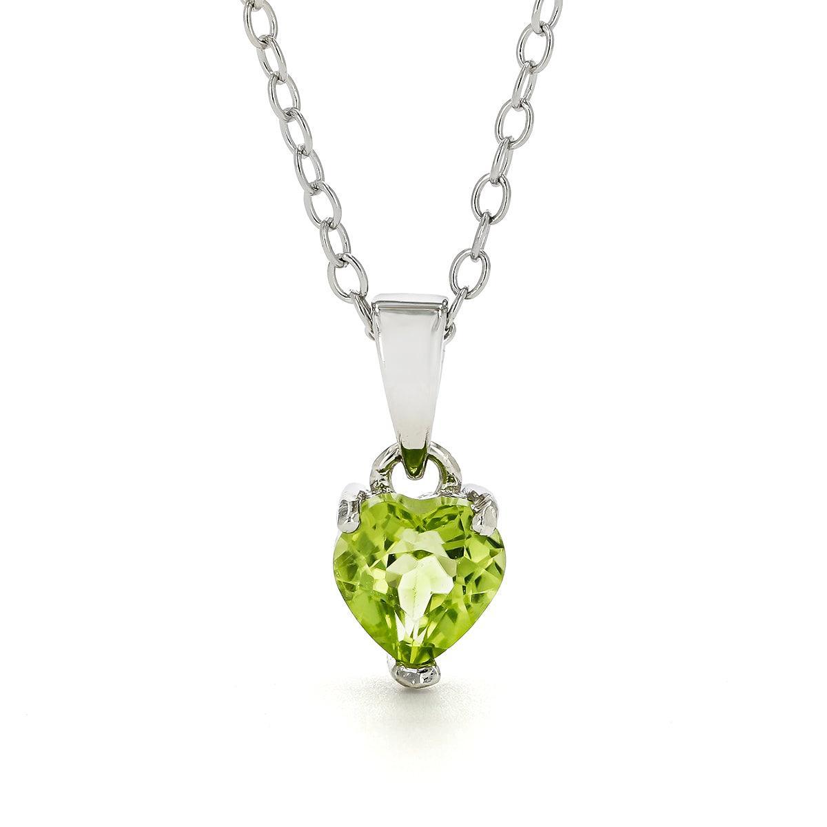 Natural Peridot Rhodium Heart Necklace